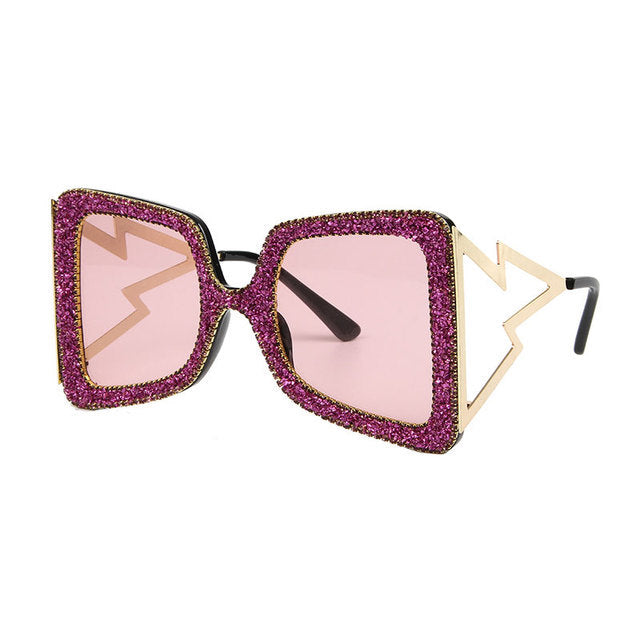 Damen übergroße Sonnenbrille mit glitzerndem Kristallrahmen Brehn
