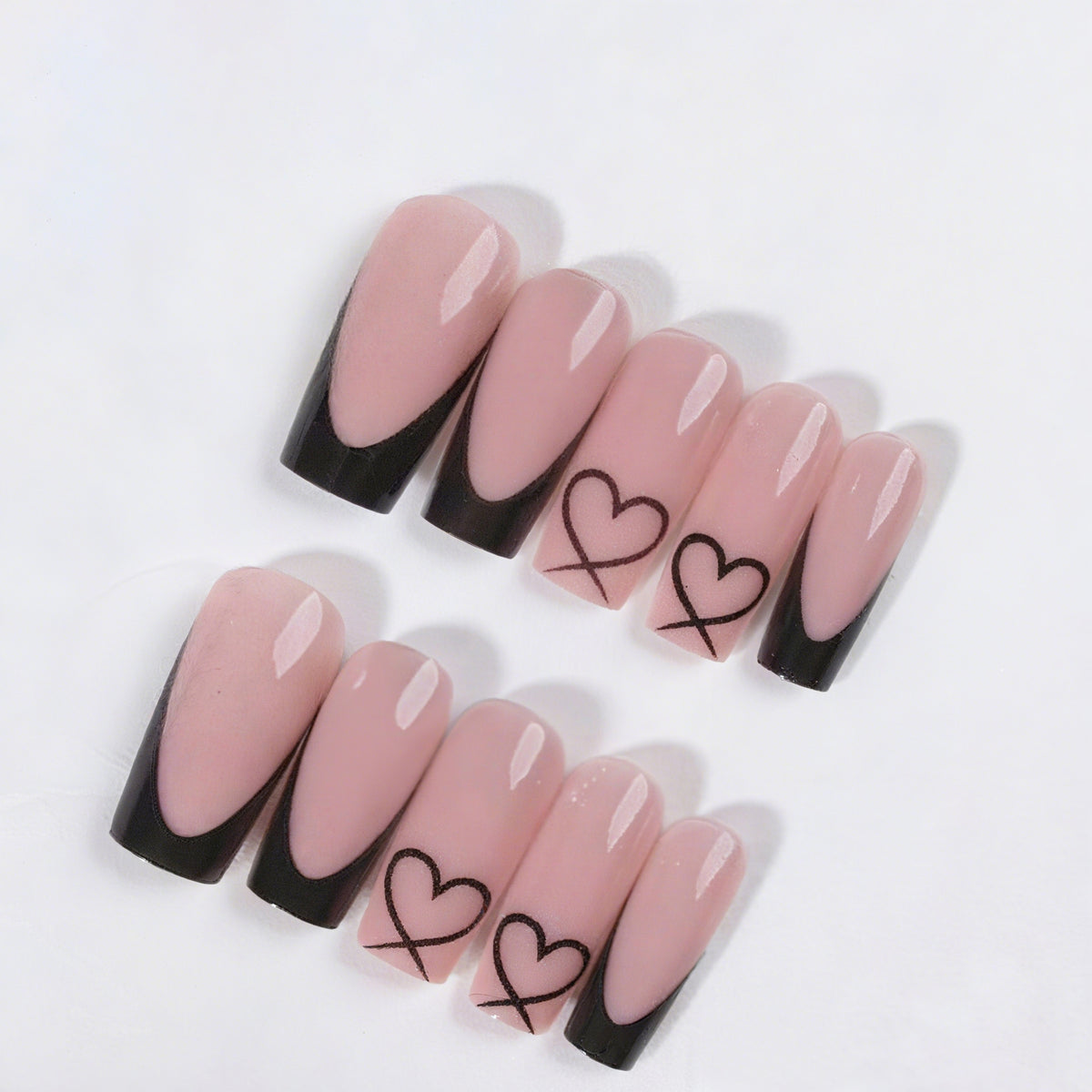 Stilvolles Herzdesign Französische Spitze Nagelverlängerungen Brehn