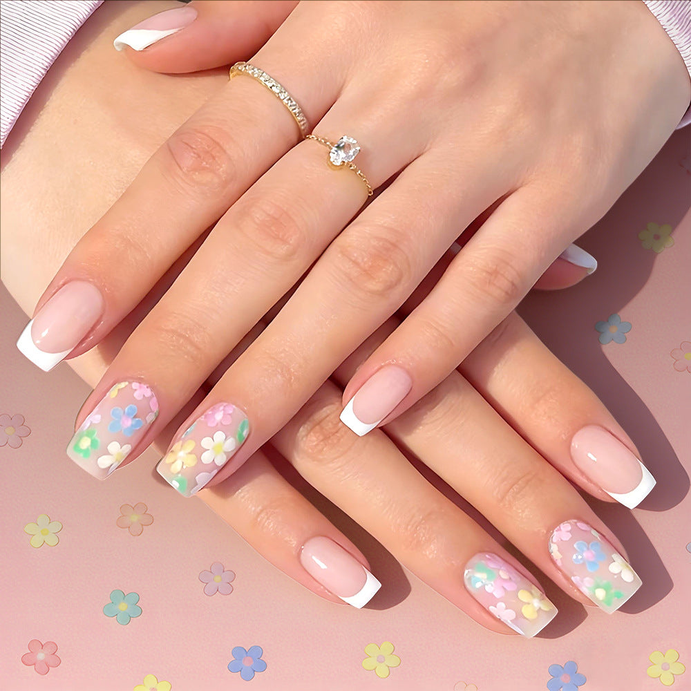 Floral French Tip Press-On Nail Set Brehn
