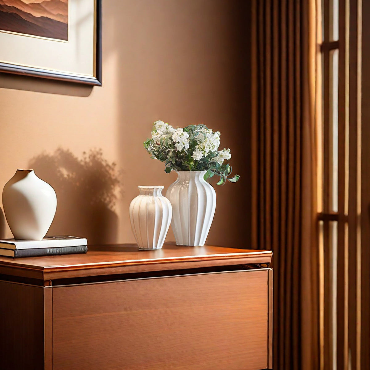 Elegante Keramikvase mit Rippenstruktur Brehn