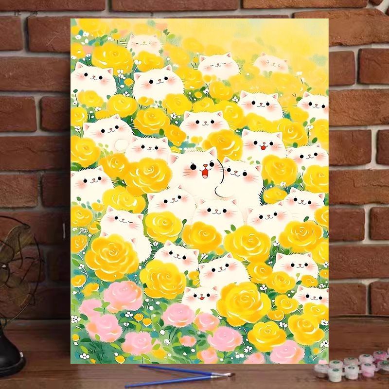 Verspielt katzenartiges Malen nach Zahlen Kunstset Brehn
