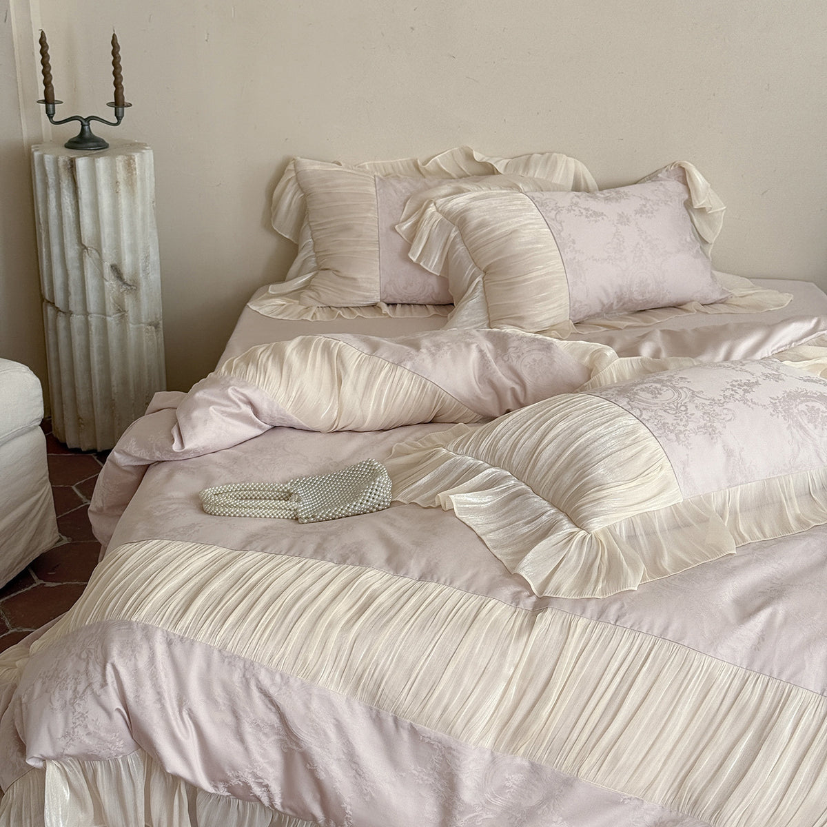 Rüsch Satin-Trim Jacquard Bettwäsche Set