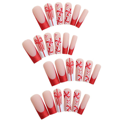 Festliche Zuckerstangen-Press-On-Nagelkunst Brehn