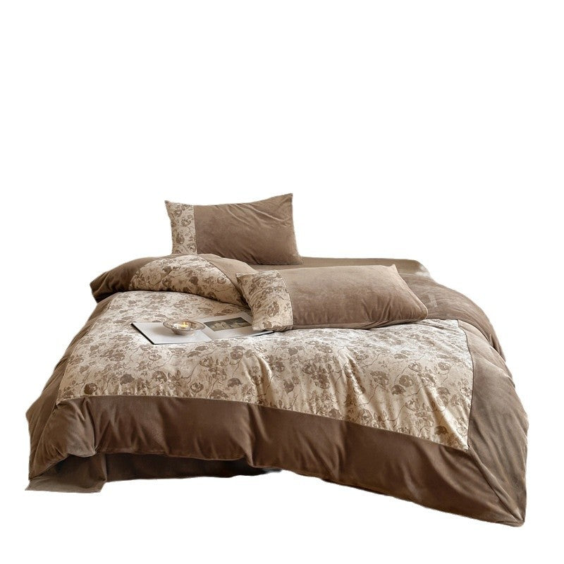 Luxuriöses Samt-Bettwäsche-Set mit floralem Relief und Satin-Rahmen