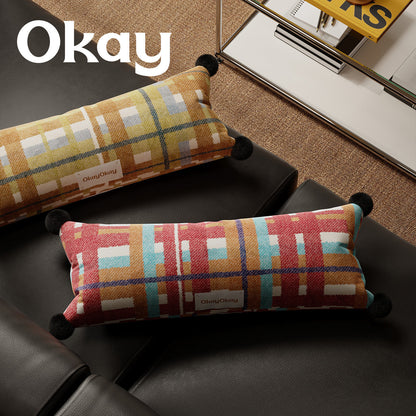 Rectangular Plaid Pom-Pom Lumbar Pillow Cover