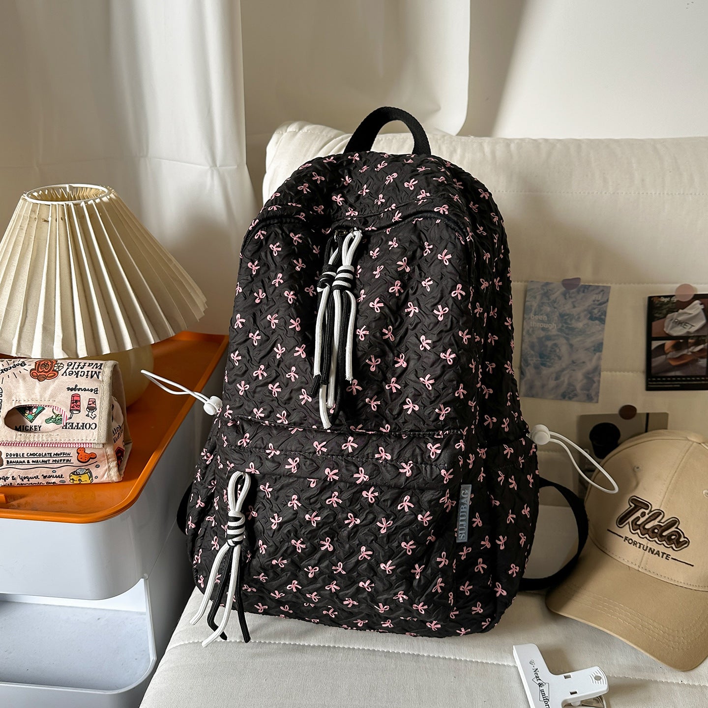 Strukturierter Plüsch Mehrfach-Compartt Rucksack Brehn