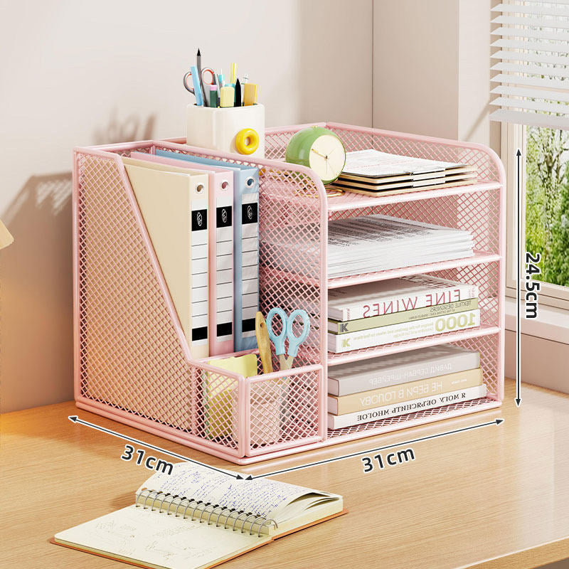Metallgitter Multi-Tier Schreibtischorganizer mit vertikalem Dokumentenfach & abnehmbarem Stiftbecher