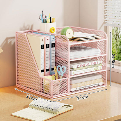Metallgitter Multi-Tier Schreibtischorganizer mit vertikalem Dokumentenfach & abnehmbarem Stiftbecher
