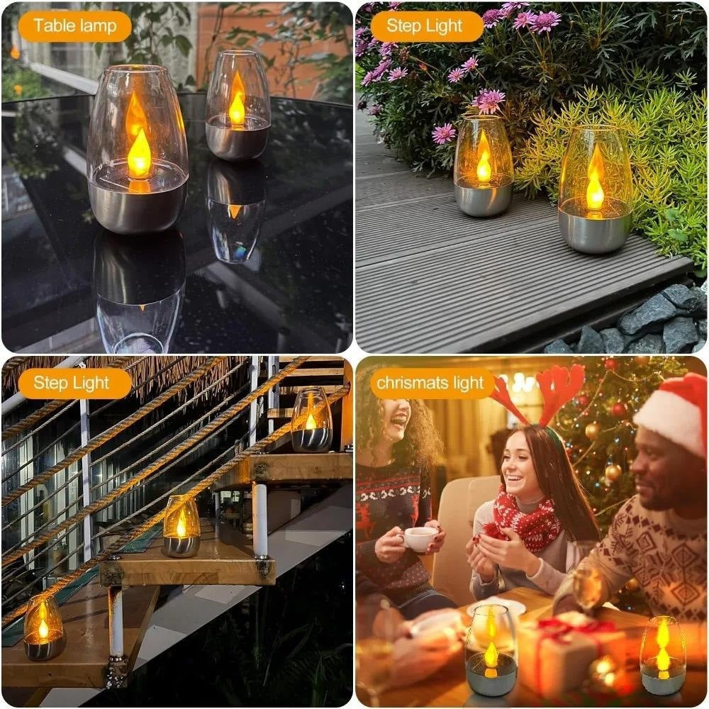 LED flameless Glas Votivlaterne Paar mit realistischem Flammeneffekt und Metallbasis Brehn