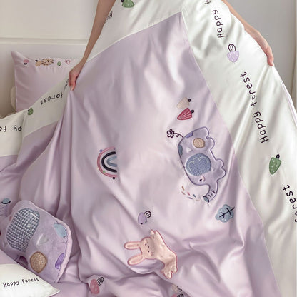 Kinder-Bettwäsche-Set aus feinem Satin mit gestickten Elefantenapplikationen und dekorativem Saum Brehn