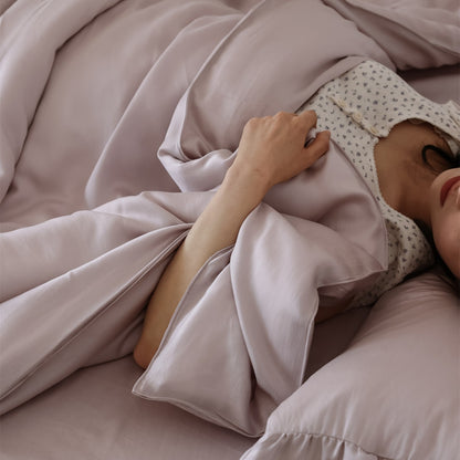 Seiden-Feel Maulbeere Satin Bettwäsche Set mit tiefem Taschen Spannbettlaken und Kuvertkissenbezügen