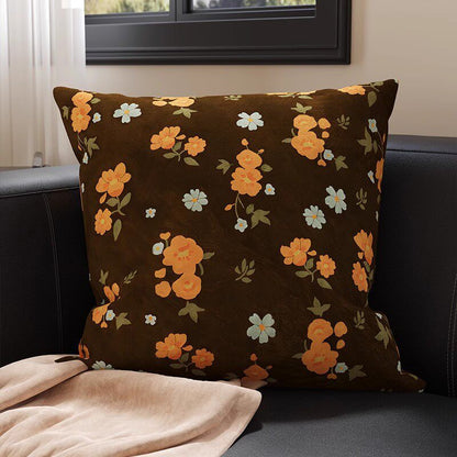 Square Suede-Finish Botanical Print Decorative Throw Pillow Cover with Invisible Zipper