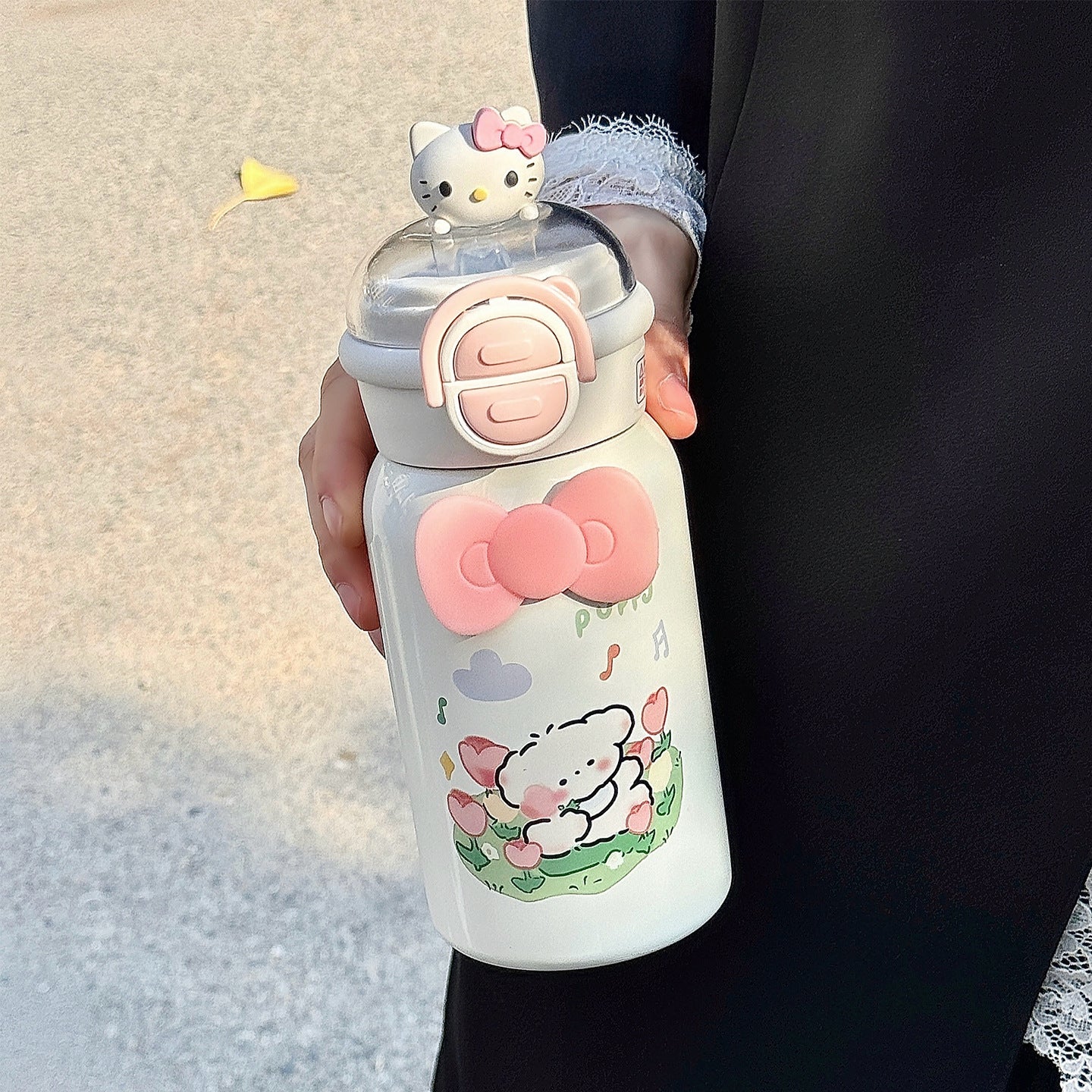 Damen kreative Trinkflasche mit interaktivem Deckel und süßem Motiv Brehn