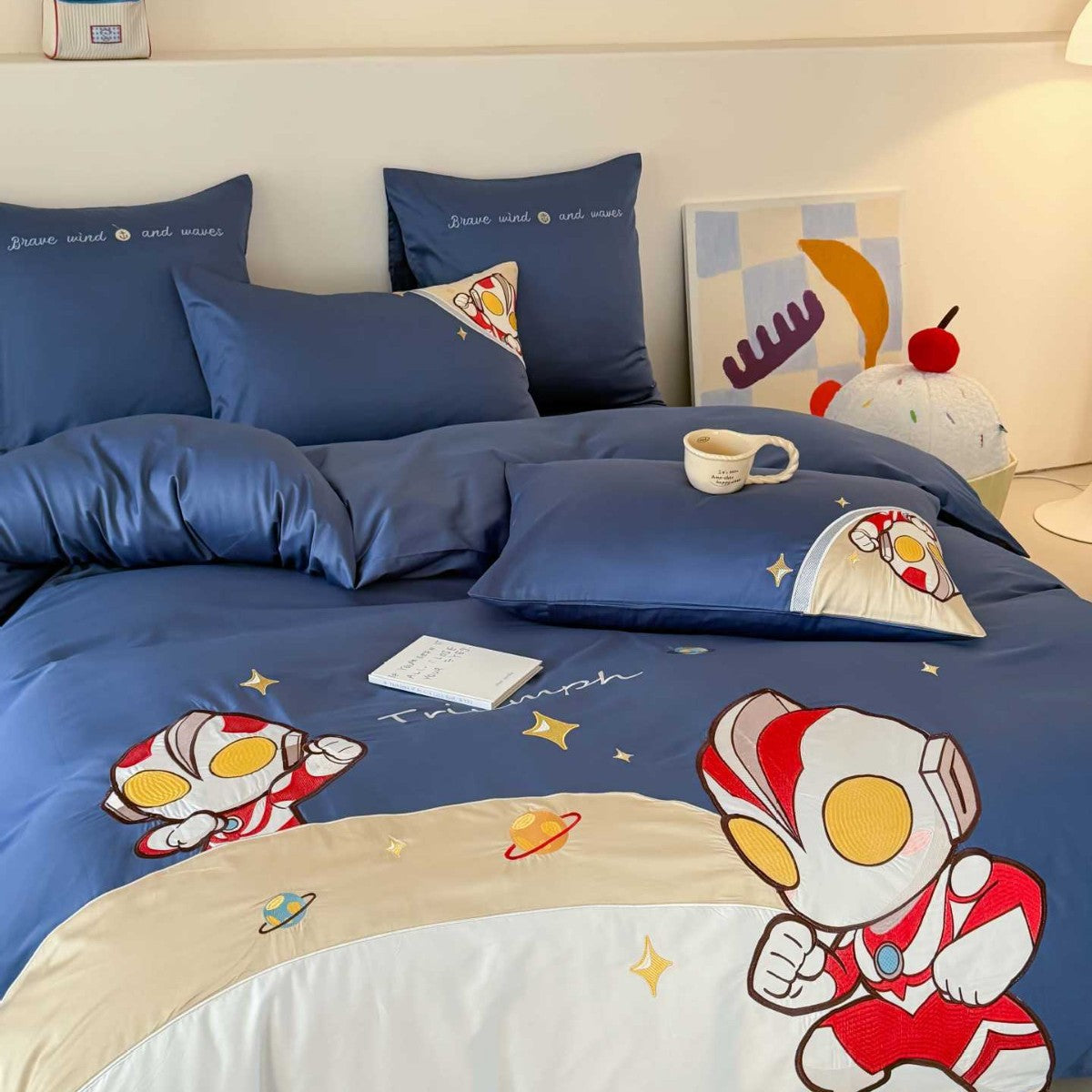 Kinder-Bettwäsche-Set mit Cartoon-Astronautenmotiv aus weicher Mikrofaser