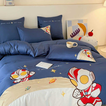 Kinder-Bettwäsche-Set mit Cartoon-Astronautenmotiv aus weicher Mikrofaser