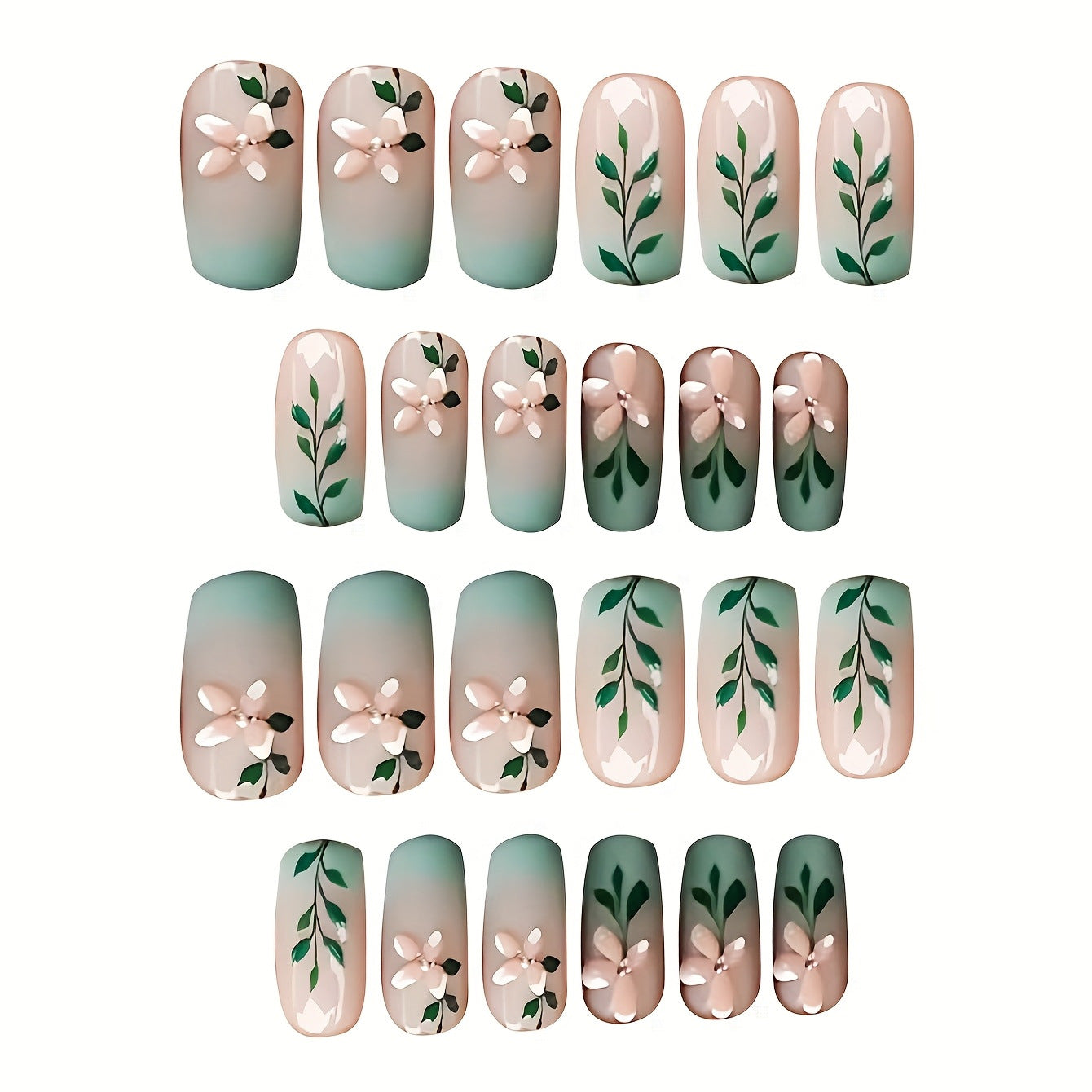 Floral Design Press-On Nail Set Brehn