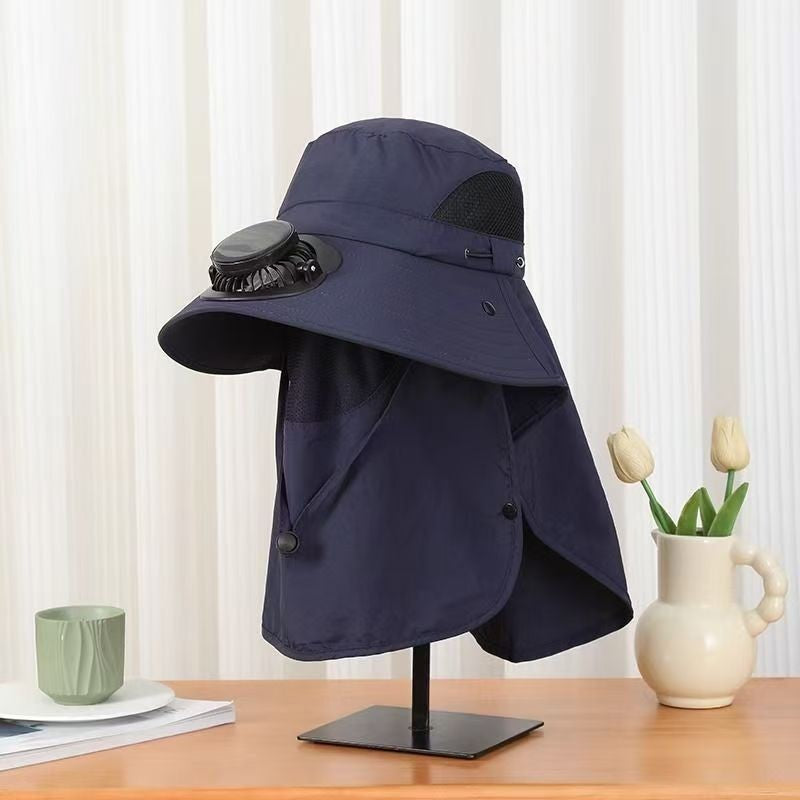 UV-Schutz-Sonnenhut mit abnehmbaren Gesicht- und Nacken-Schutz, integriertem Solarfan und atmungsaktivem Mesh Brehn