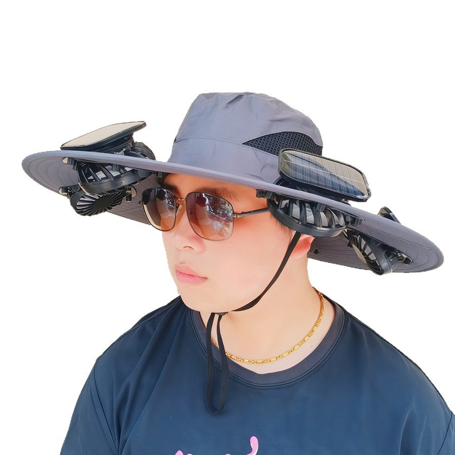 Breite Sonnenhut mit abnehmbaren schwenkbaren Solarventilatoren und verstellbarem Kinnband Brehn