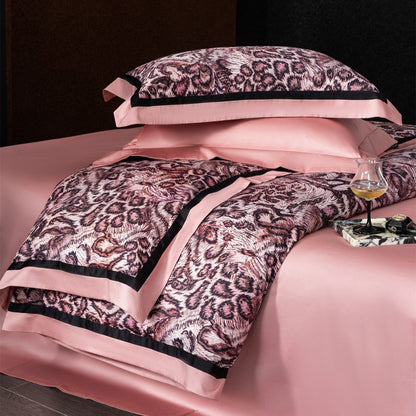 Luxe Leopard Jacquard Bettbezug Set mit Satin-Trim Oxford Kissenbezügen