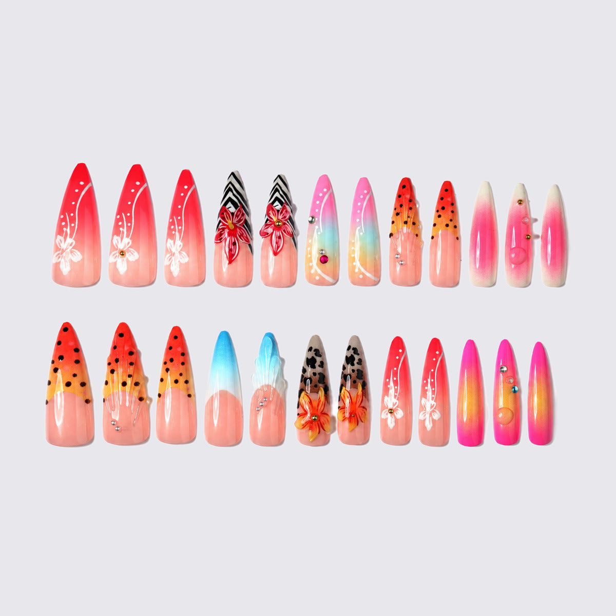 Künstlerisches Premium Press-On Nail Set mit floralen und tierischen Designs Brehn