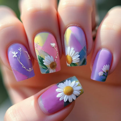 Kunstnagelset mit bunten floralen Designs Brehn
