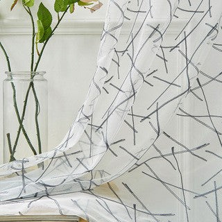 Transparenter Gardinenvorhang Voile mit abstrakter Stäbchen‑Stickerei Brehn