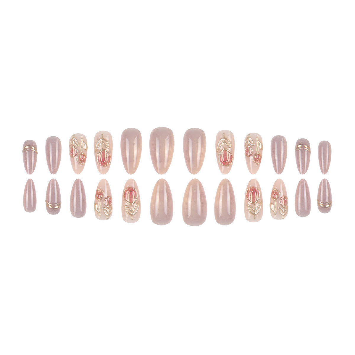 Elegante Stiletto Press-On Nagelset mit künstlerischem Blumenmuster Brehn