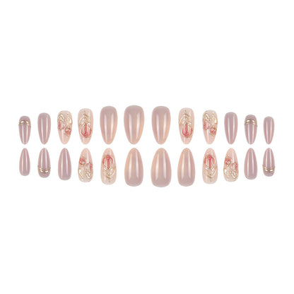 Elegante Stiletto Press-On Nagelset mit künstlerischem Blumenmuster Brehn