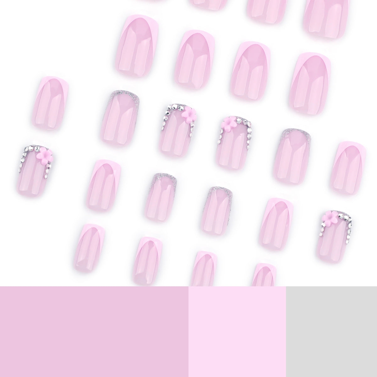 Kunstvolle Gel-Nägel mit eleganten floralem Design und Glitzerakzenten Brehn