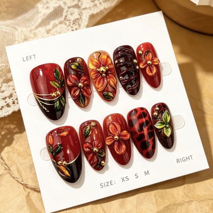 Floral-Beschmückte Press-On Nagelkunst Set