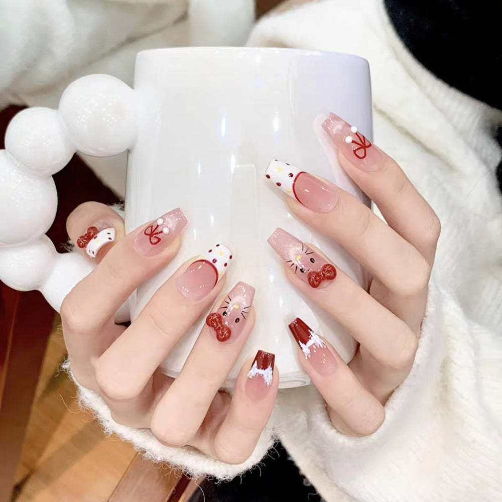 Künstlerisches Press-On-Nagelset mit verspielten Charakterdesigns Brehn