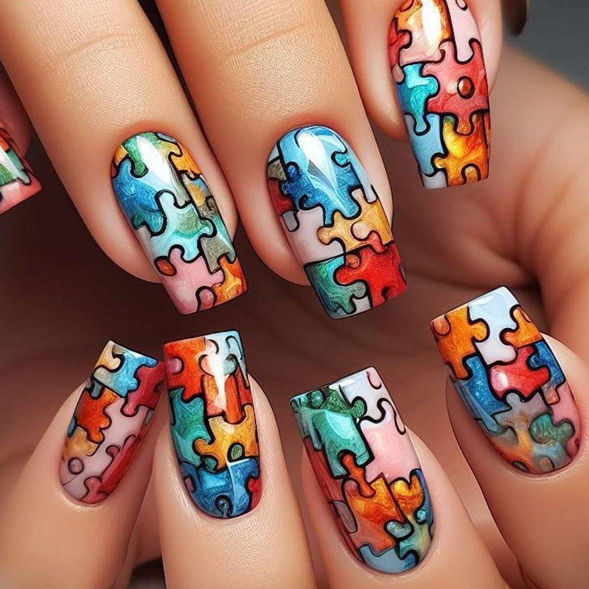Kunstnägel mit Kreativem Puzzlemuster Brehn