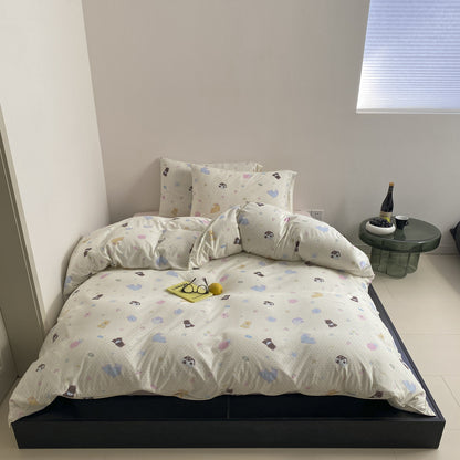 Bettwäsche-Set aus Baumwollsatin mit niedlichem Pastell-Motiv