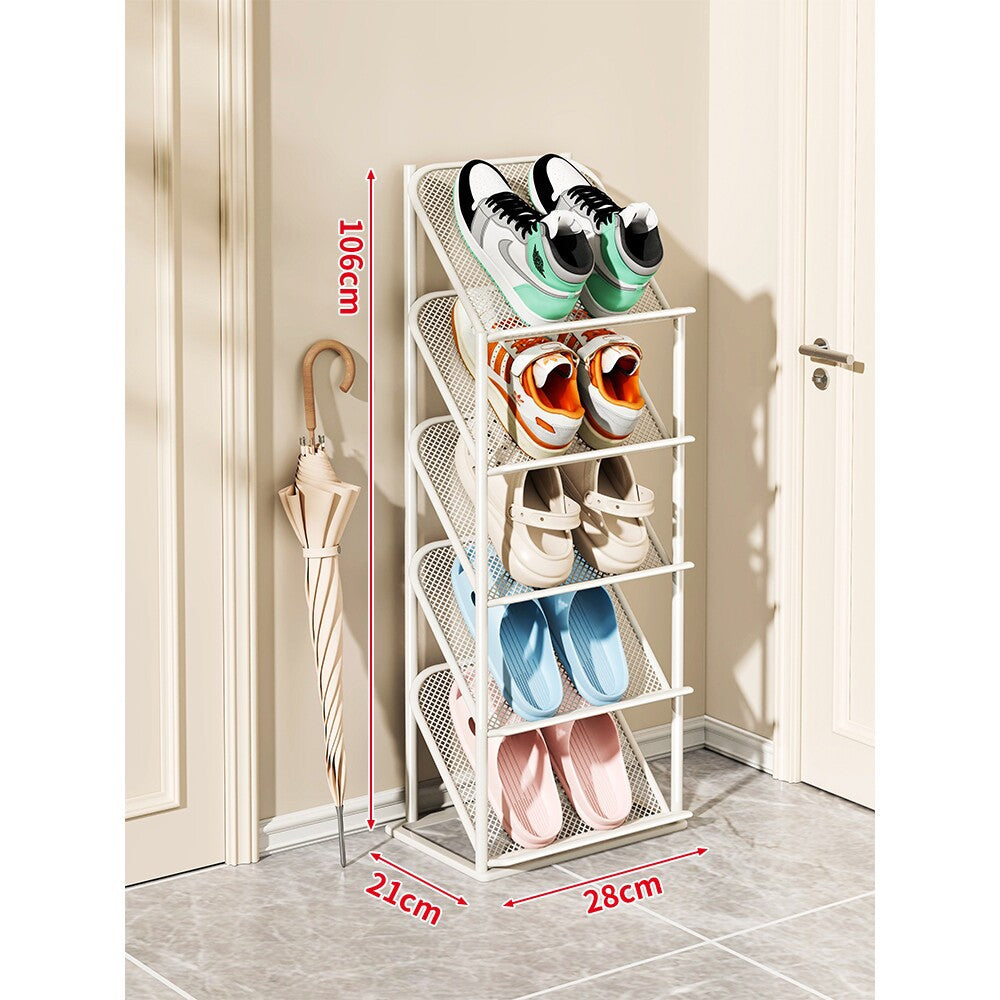 Vierstufiger vertikaler geneigter Metallgitter-Schuhregal-Organizer