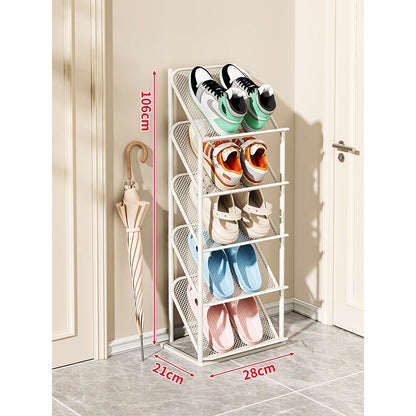 Vierstufiger vertikaler geneigter Metallgitter-Schuhregal-Organizer