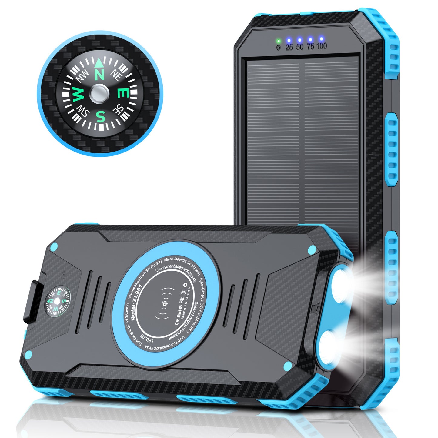 Solar Powerbank mit Kabelloser Ladefunktion Brehn