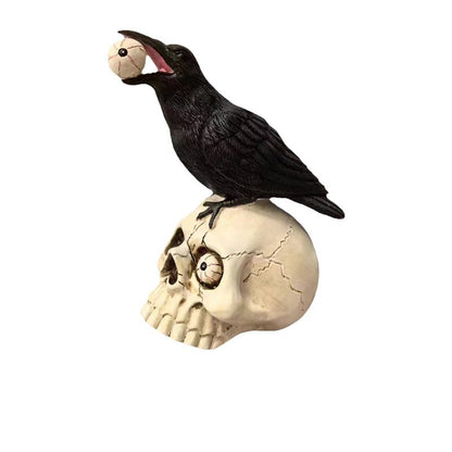 Dekofigur mit Rabe auf Totenkopf Brehn