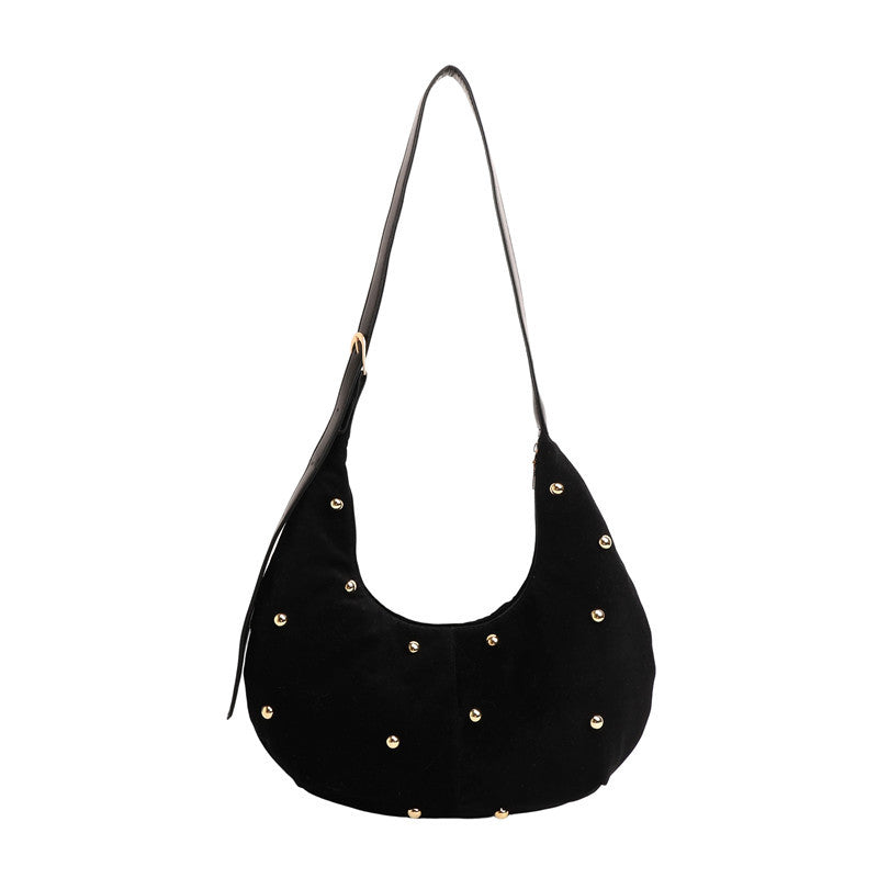 Texturiertes Wildleder Hobo Bag mit dekorativen Nieten Brehn