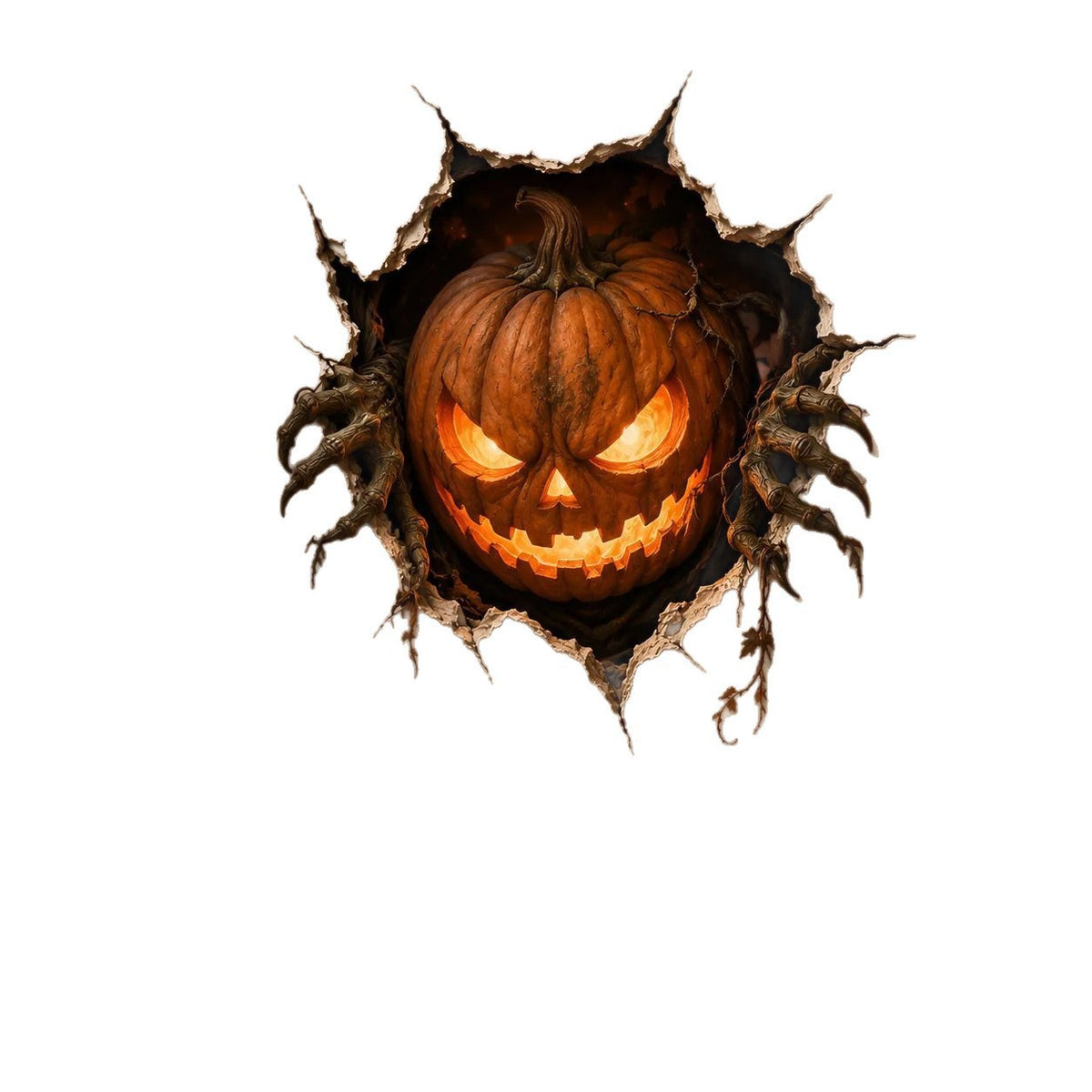 Dreidimensionaler Halloween-Wandsticker Hexe mit Loch-in-Wand-Effekt und Kürbislaterne