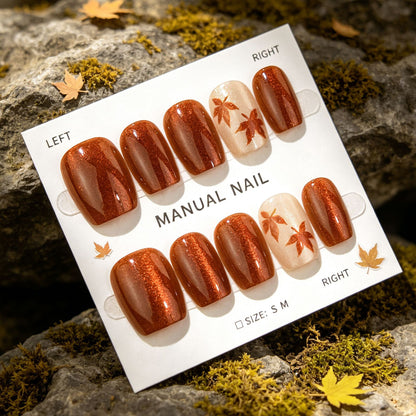 Herbst-Themen Press-On Nagelkunst Set mit Blattdesign Brehn