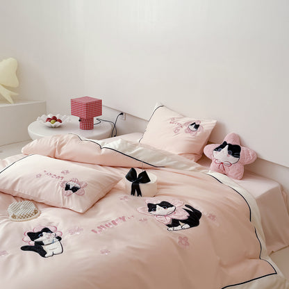 Baumwollsatin bestickte Katzen Bettbezug Set