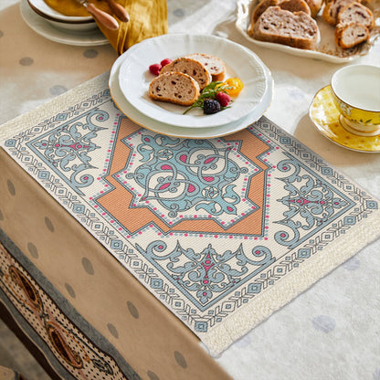 Rechteckiger Kurzflor‑Teppich im orientalischen Medaillon‑Design mit Fransen Brehn
