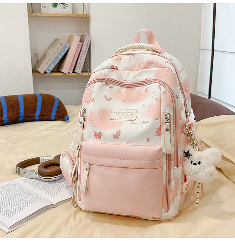 Blumenmuster Mehrfach-Taschen Schulrucksack