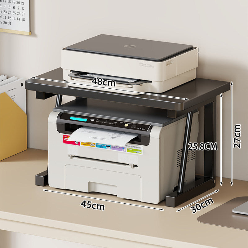Desktop-Drucker- und Monitorständer mit erhöhtem Regalfach in Holzoptik und Metallrahmen