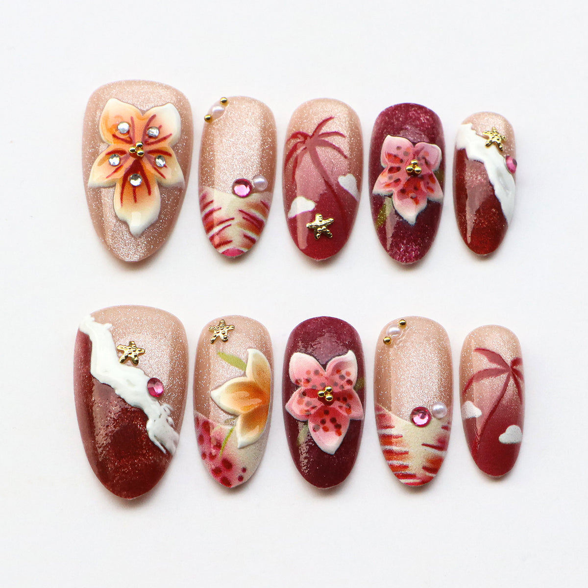 Blumeninspiriertes kreatives Press-On-Nagelkunst-Set