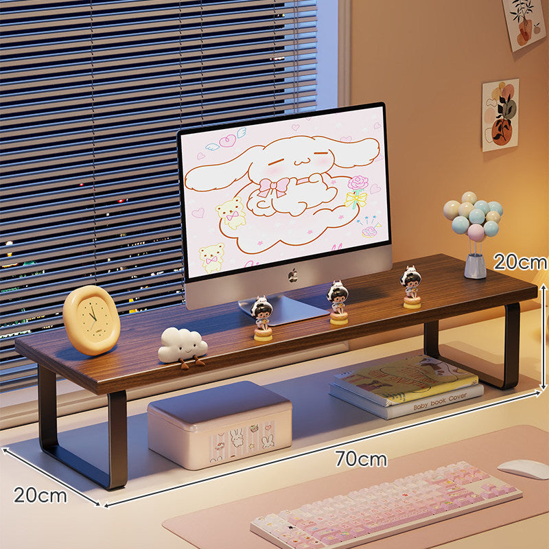 Erhöhter Monitorständer mit Holz-Optik-Oberfläche, Metallrahmen und Unterregal-Stauraum