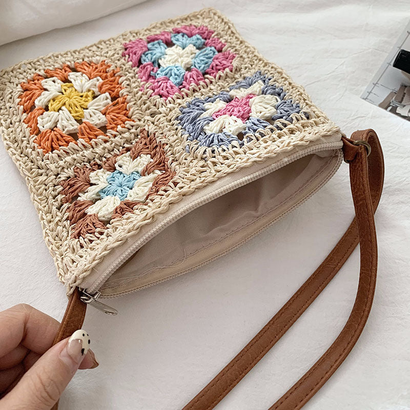 Damen Handtasche im Vintage-Stil mit buntem Häkelmuster Brehn