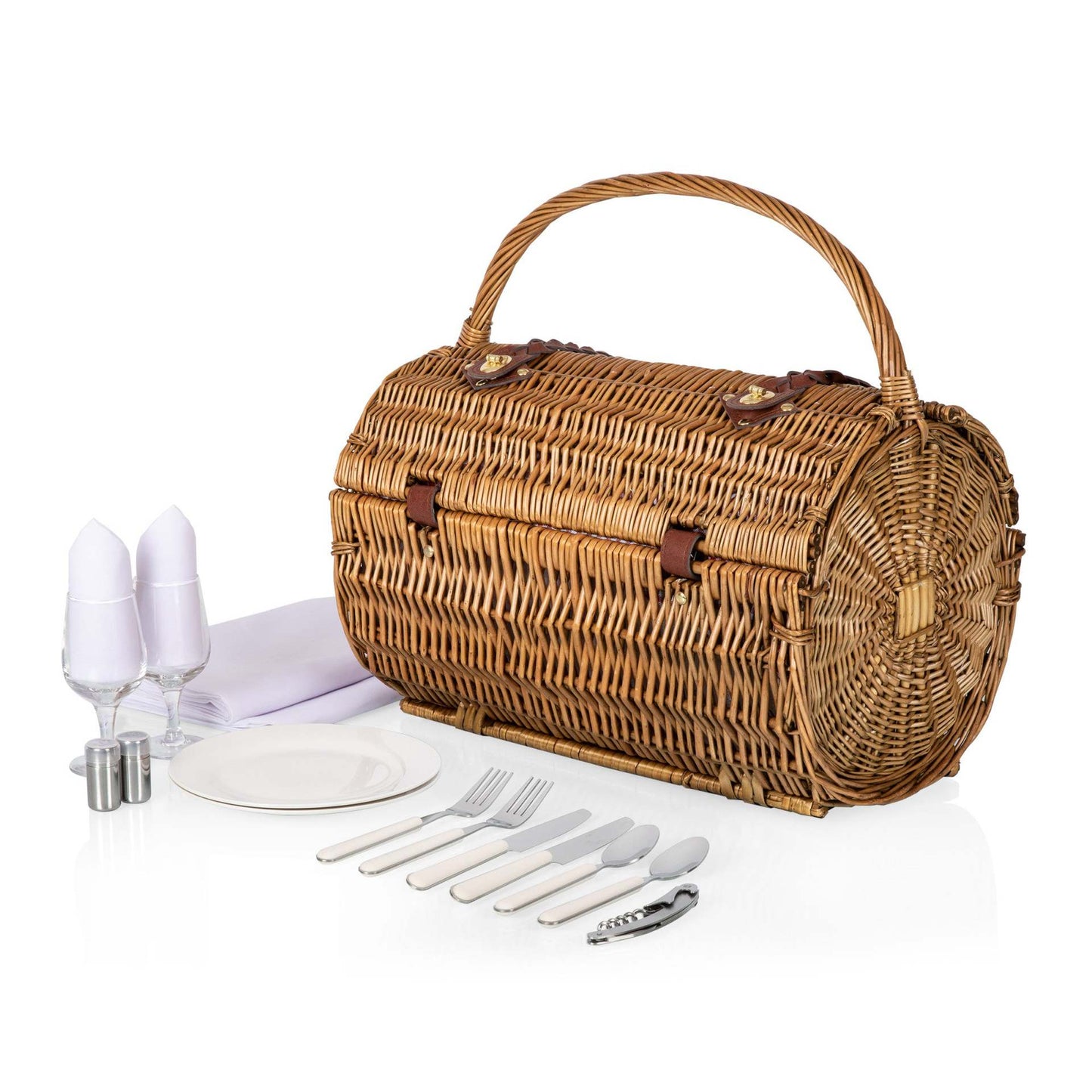 Damen Picknickkorb mit integriertem Geschirrset und stilvollem Gingham-Muster Brehn