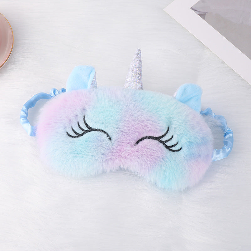 Damen nan kuschelige Einhorn-Schlafmaske mit gestickten Wimpern, weichem Plüsch und elastischem Rüschenband Brehn
