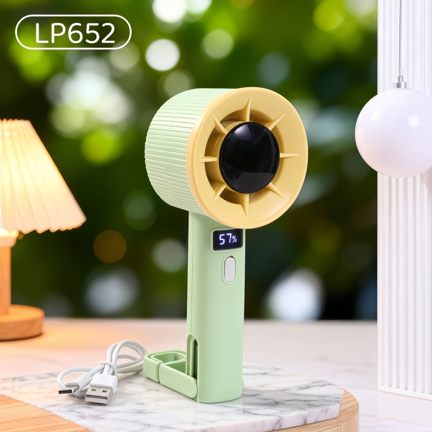 Damen tragbarer Tisch-Ventilator mit LCD-Display und USB-Ladefunktion Brehn